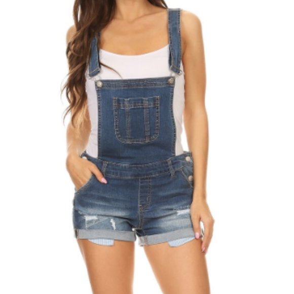 Light Denim Short Overalls - Picture 1 of 7